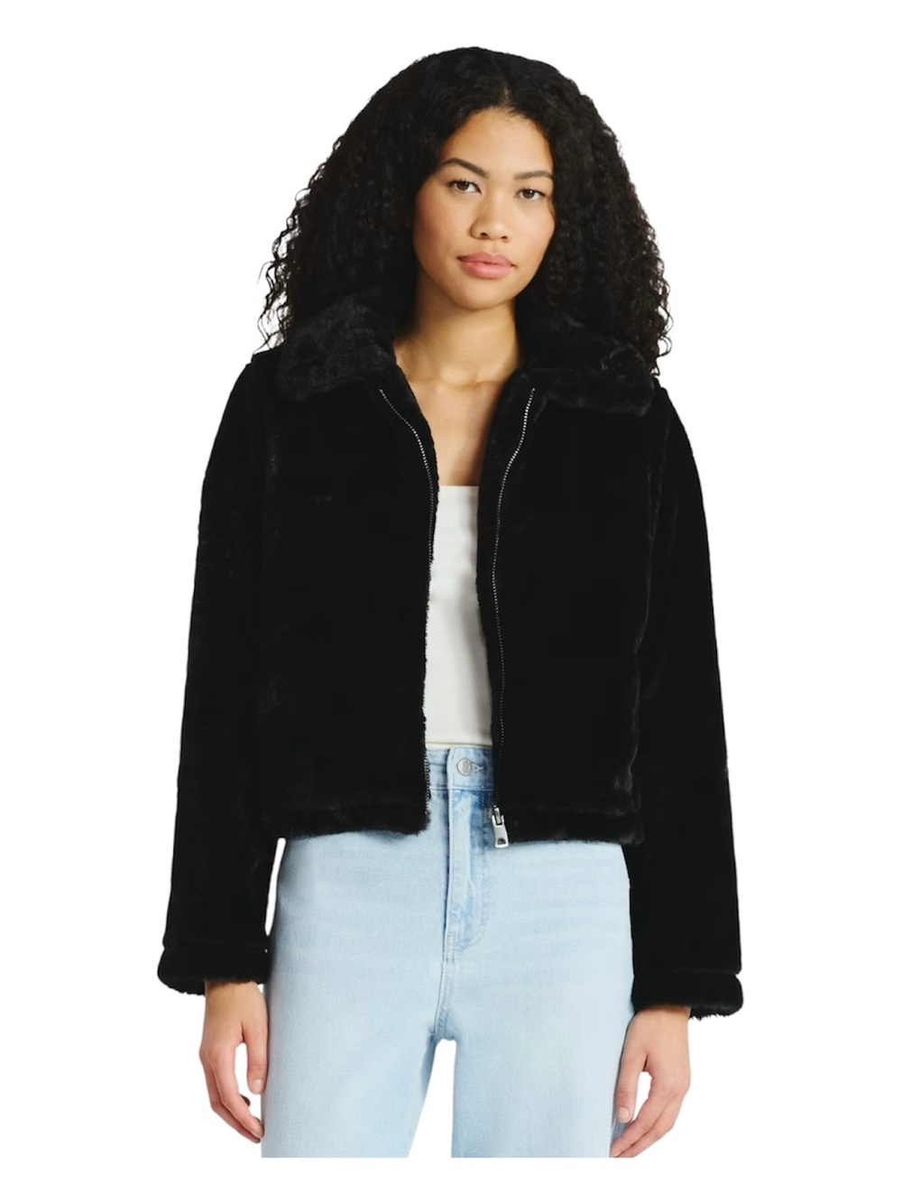 No Boundaries Black Soot Faux Fur Cropped Zip Jacket M